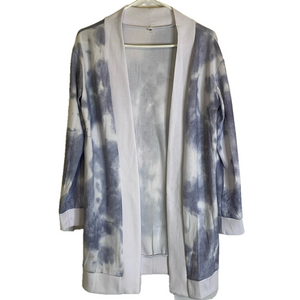 Tye Dye Open Front Tunic Length Cardigan, Women’s M, Lavender White